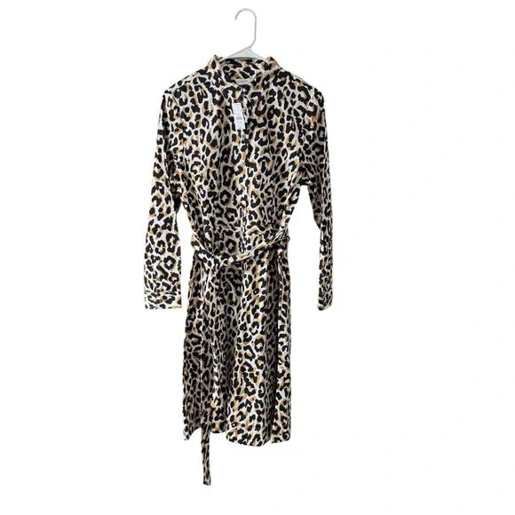 J.Crew Factory Leopard Print Tie Waist Shirt Dress Cotton Poplin Size 10 NEW - Picture 3 of 12